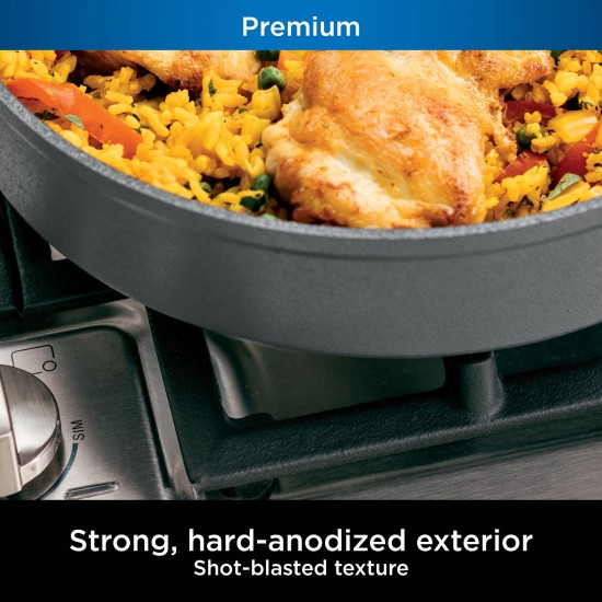  Foodi NeverStick™ Technology Premium Hard-Anodized 10 1/4″ & 12″ Durable Metal-utensil Safe Textured Nonstick Coating Fry Pan Set