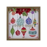 Northlight Wooden Frame “Merry Bright” with Hanging Ornaments and Glitter Christmas Plaque