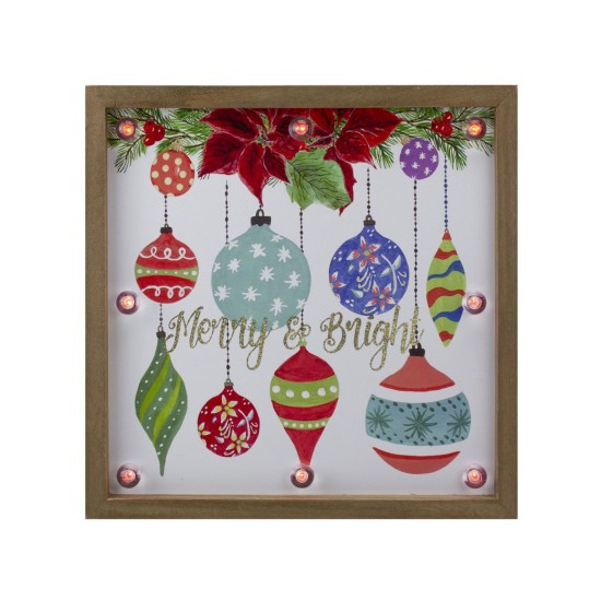  Wooden Frame “Merry Bright” with Hanging Ornaments and Glitter Christmas Plaque