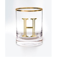Qualia Glass Monogram Rim and Letter H Double Old Fashioned Glasses, Set Of 4