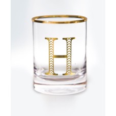 Qualia Glass Monogram Rim and Letter H Double Old Fashioned Glasses, Set Of 4
