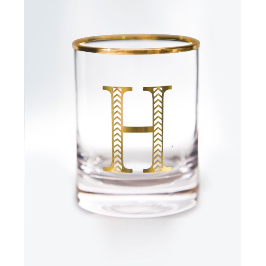  Monogram Rim and Letter H Double Old Fashioned Glasses, Set Of 4