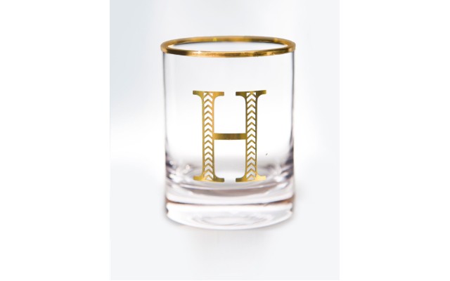  Monogram Rim and Letter H Double Old Fashioned Glasses, Set Of 4