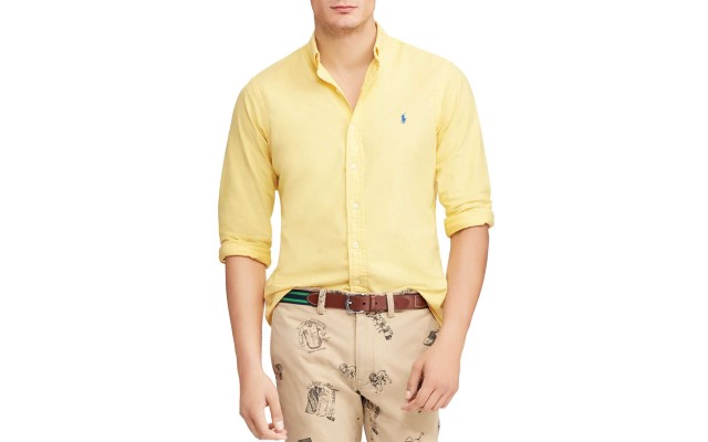  Men’s Classic Fit Garment Dyed Oxford Shirt (Yellow, XL)