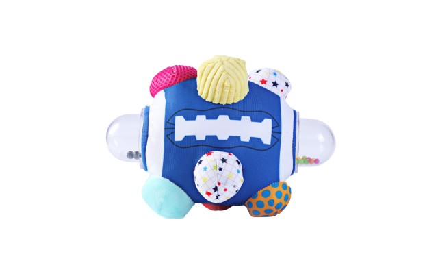 Rattle Football Ball, 0-36 Months Baby Football Ball-Multifunctional Plush Soft Multi Bumpy Football Ball-Educational Hand Hold Rattle For Babys  Activity Ball, Blue