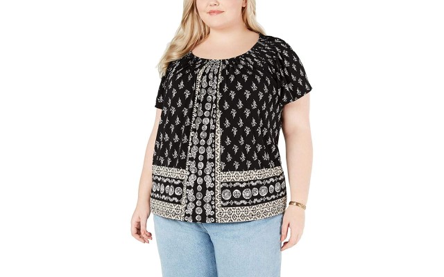  Womens Plus Pleated Pleat Blouse, Black, 3X