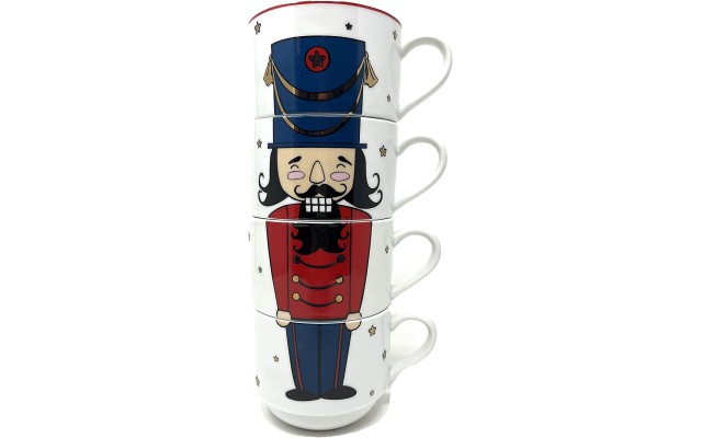  Holiday Cheer Nutcracker Stackable Mugs, Set of 4