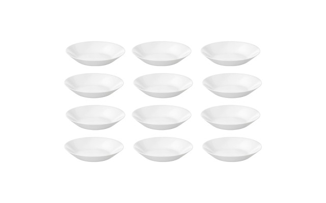  White 8 inch Tempered Glass Deep Plate/Bowl Set, Set of 12