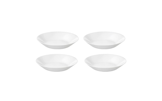  White 8 inch Tempered Glass Deep Plate/Bowl Set, Set of 4