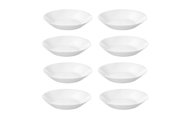  White 8 inch Tempered Glass Deep Plate/Bowl Set, Set of 8