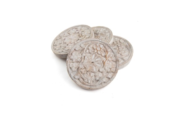  Carved Wood Block Coasters Set Multi
