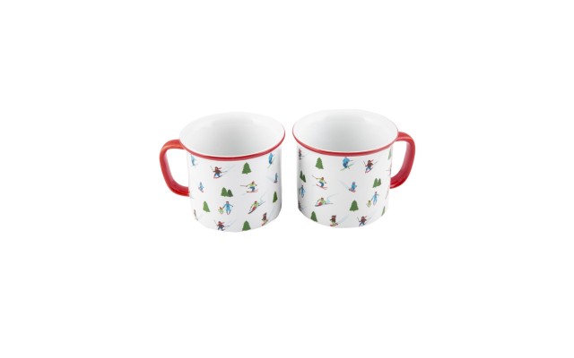  Ceramic Skiers Mugs – Set Of 2 White