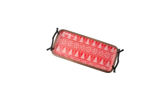 Chalet Wood Serving Tray with Metal Handles