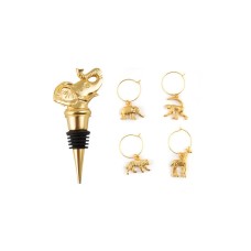 Thirstystone Elephant Bottle Stopper with S/4 Exotic Animal Wine Charms