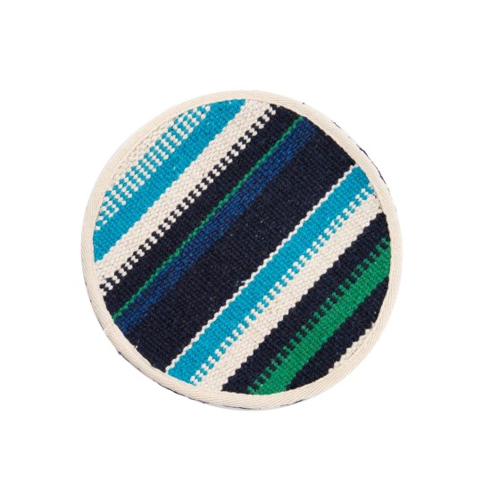  Round Blue Striped Woven Cotton Trivet, Navy