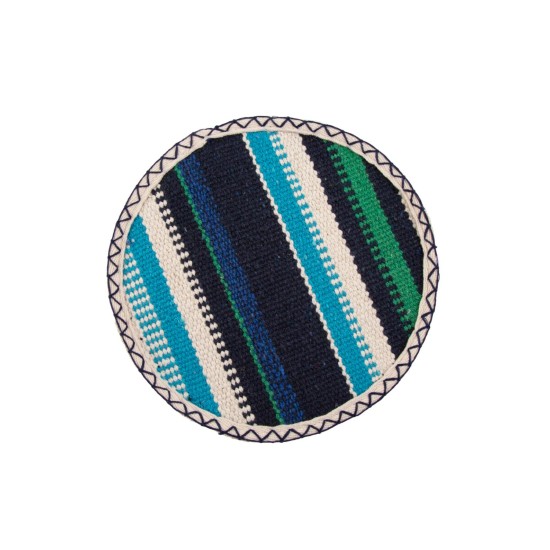  Round Blue Striped Woven Cotton Trivet, Navy