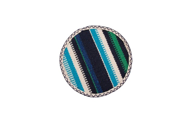  Round Blue Striped Woven Cotton Trivet, Navy