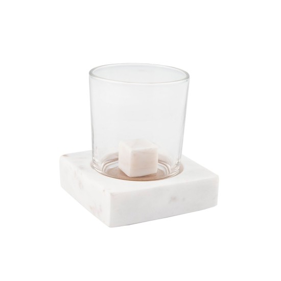  White Marble Beverage Chiller w/Glass and Whiskey Stone