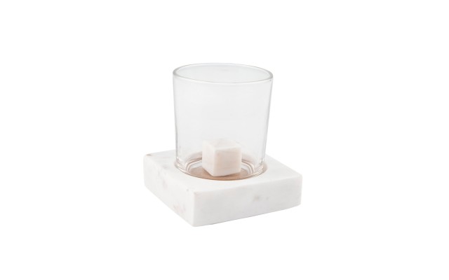  White Marble Beverage Chiller w/Glass and Whiskey Stone