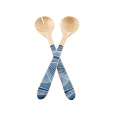 Thirstystone Wood & Enamel Salad Servers (Medium Blue)