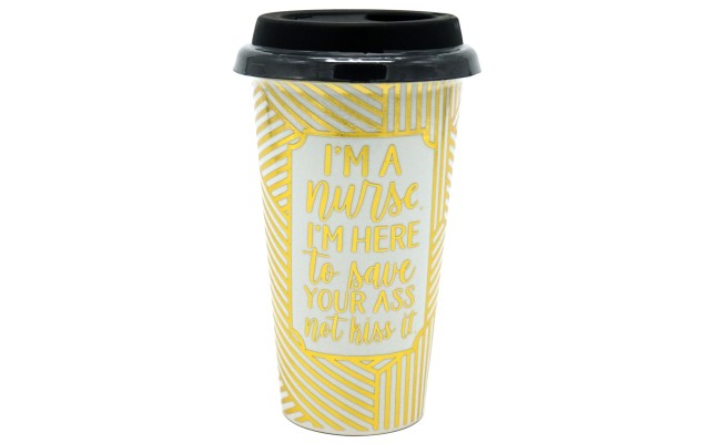  Gold Striped I’m A Nurse Ceramic Travel Mug W/ Silicone Lid