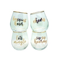 Tmd Holdings Lets Mingle Set Of 4 Stemless Wine Glasses, Gold