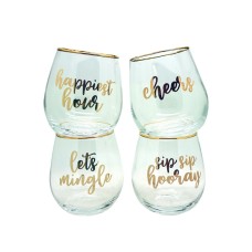 Tmd Holdings Lets Mingle Set Of 4 Stemless Wine Glasses, Gold