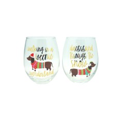 Tmd Holdings “Weeniewonderland” Set of 2, 22oz Stemless Wine Glasses