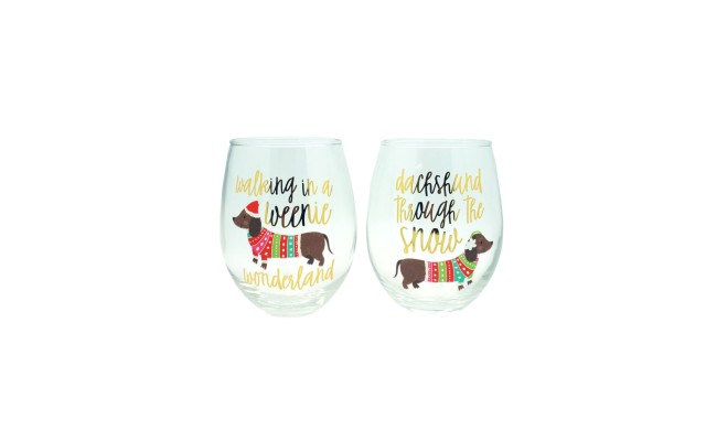  “Weeniewonderland” Set of 2, 22oz Stemless Wine Glasses
