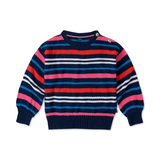  Little Girls Cotton Striped Sweaters, Flag Blue, 12-14