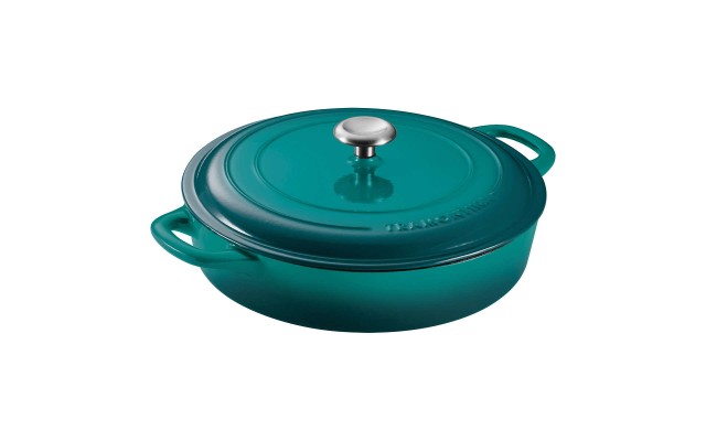  4-quart Oven Safe up to 450°F Covered Enameled Cast Iron Braiser, Teal