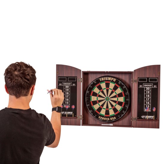  1.5″ Sisal Dartboard with Moveable Scoring Spyder and Cabinet Set
