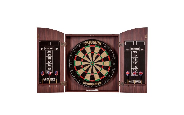  1.5″ Sisal Dartboard with Moveable Scoring Spyder and Cabinet Set