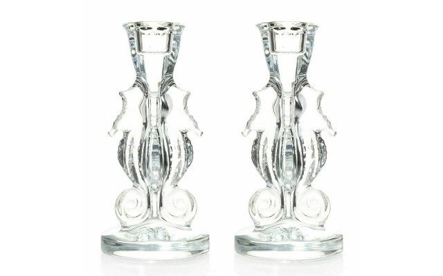  Crystal Glass Seahorse Candlesticks
