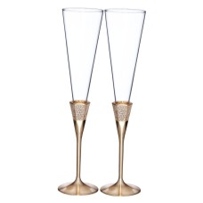 Waterford Lismore Diamond Gold Toasting Flute, Pair
