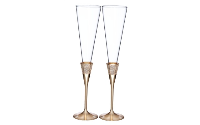  Lismore Diamond Gold Toasting Flute, Pair