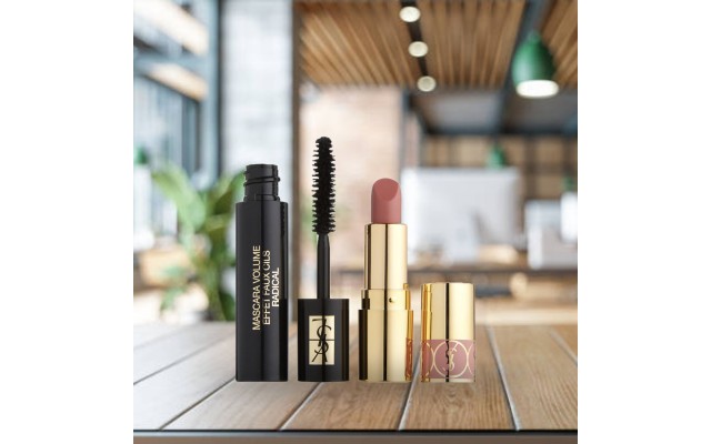 Yves Saint Laurent Volume Effet Faux Cils Mascara and Rouge Volupté Shine Oil-in-Stick Lipstick Balm in 44 Nude Lavalliere Mini Set