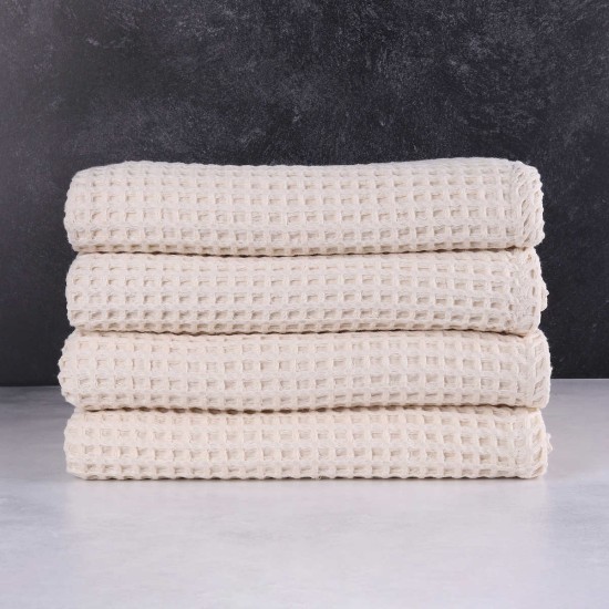  Mill & Thread Thread 4-Piece 100% Cotton Waffle Weave Bath Towel Set, 56” x 32”, Beige