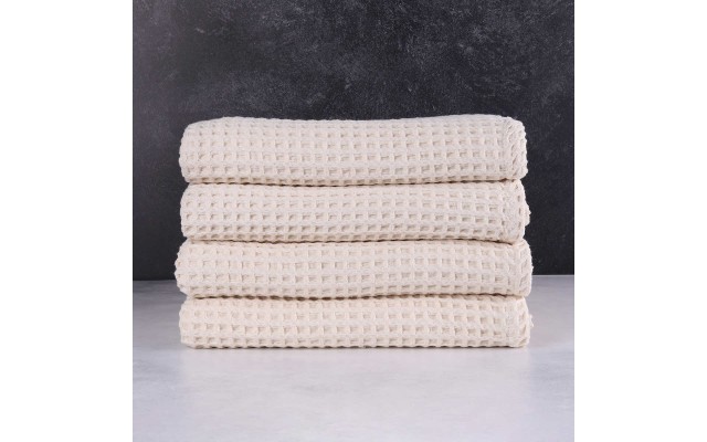  Mill & Thread Thread 4-Piece 100% Cotton Waffle Weave Bath Towel Set, 56” x 32”, Beige