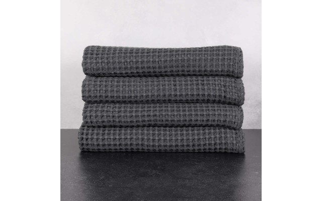  Mill & Thread Thread 4-Piece 100% Cotton Waffle Weave Bath Towel Set, 56” x 32”, Dark Gray