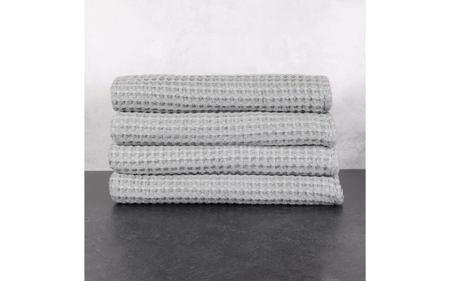  Mill & Thread Thread 4-Piece 100% Cotton Waffle Weave Bath Towel Set, 56” x 32”, Gray