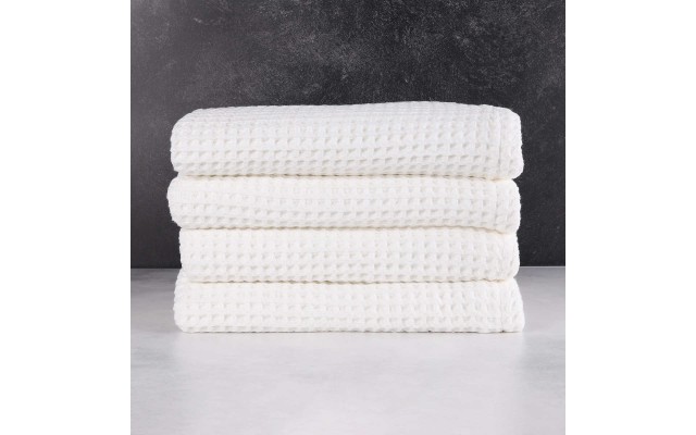  Mill & Thread Thread 4-Piece 100% Cotton Waffle Weave Bath Towel Set, 56” x 32”, White
