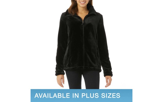  Ladies’ Soft Plush Jacket, Black, 2X