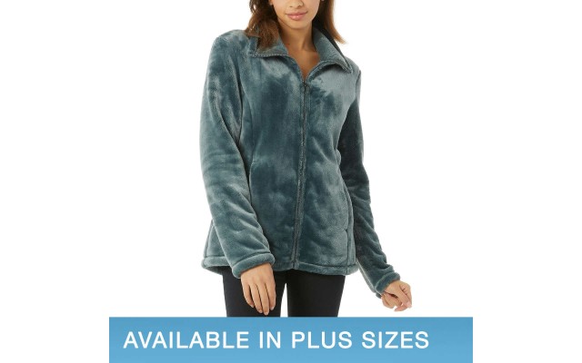  Ladies’ Soft Plush Jacket, Green, 2X