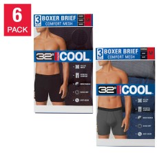 32 Degrees Men's Stretch Comfort Anti-Odor Mesh Boxer Brief, 6-pack, Multi, Large