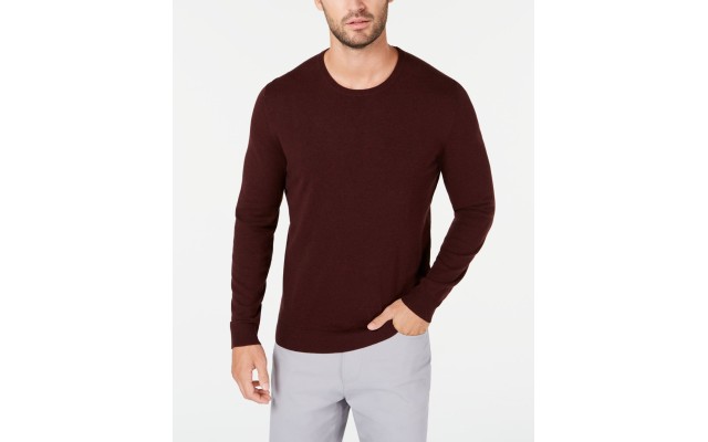  Men’s Solid Crewneck Sweater, (Medium, Port Heather)