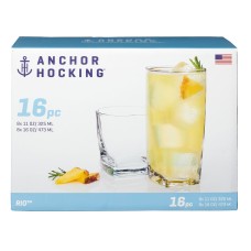 Anchor Hocking Rio Glass Does Not Stain or Absorb Orders Drinkware Set,16-Pc. Clear