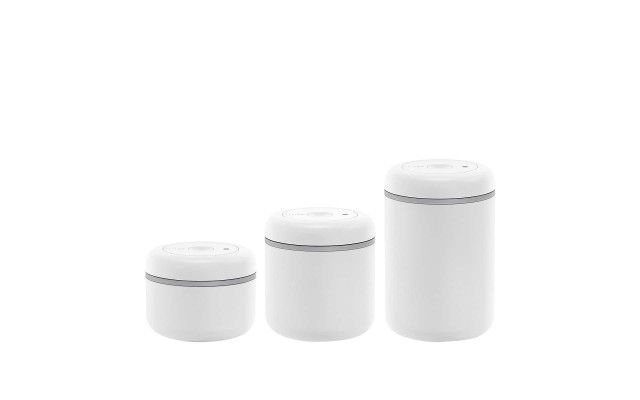 Atmos 3-piece 18/8 Matte White Stainless Steel Finish Vacuum Canisters