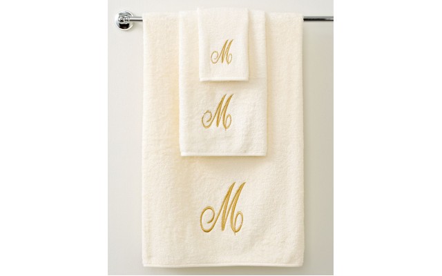  Bath Towels, Monogram Initial Script Ivory and Gold 27″ x 52″ Bath Towel, Natural, BATH TOWEL