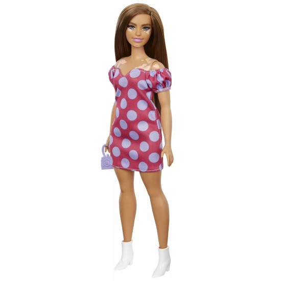  Fashionista Curvy Vitiligo Doll with Polka Dot Dress